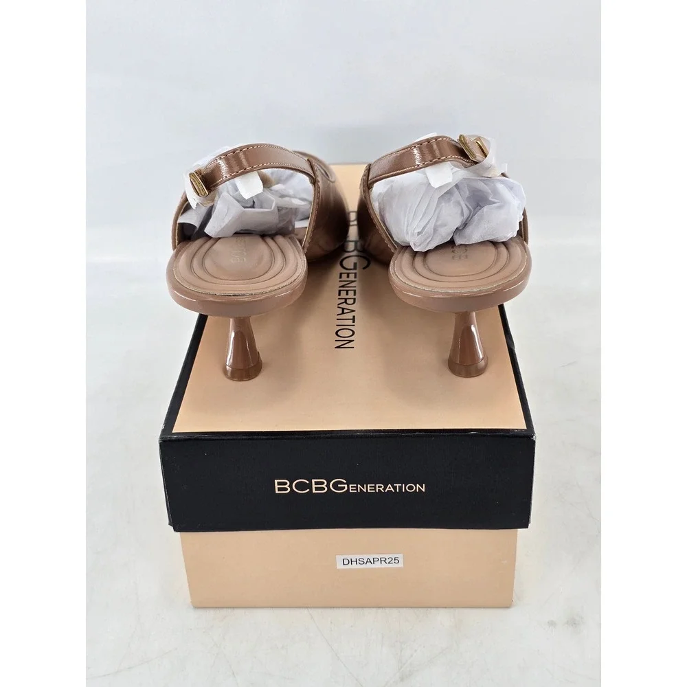 BCBGeneration Kindy Slingback Heels Womens 9M Tan Patent Pointed Toe - New